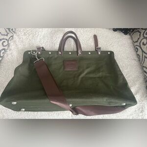 Line of Trade Olive Green Canvas Bag with Brown leather Accents